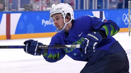 In this photo taken on February 17, 2018  Slovenia&#39;s Ziga Jeglic scores the game-winning goal against Slovakia during a penalty-shot shootout in the men&#39;s preliminary round ice hockey match between Slovakia and Slovenia during the Pyeongchang 2018 Winter Olympic Games at the Kwandong Hockey Centre in Gangneung.  
Slovenian ice hockey player Ziga Jeglic failed a drugs test and has been suspended, the Court of Arbitration for Sport (CAS) said on February 20, 2018, becoming the third doping case at the Pyeongchang Olympics. / AFP PHOTO / JUNG Yeon-Je        (Photo credit should read JUNG YEON-JE/AFP/Getty Images)