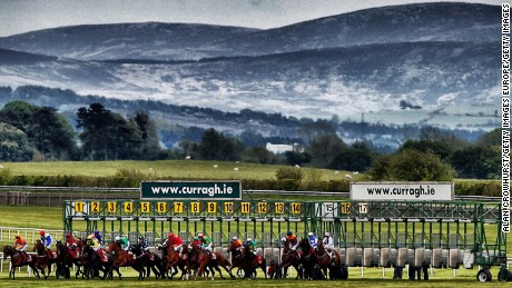 KILDARE, IRELAND - MAY 23: (EDITORS NOTE: This image was processed using digital filters) A general view as runners break from the stalls in the back straight  at Curragh racecourse on May 23, 2015 in Kildare, Ireland. (Photo by Alan Crowhurst/Getty Images)