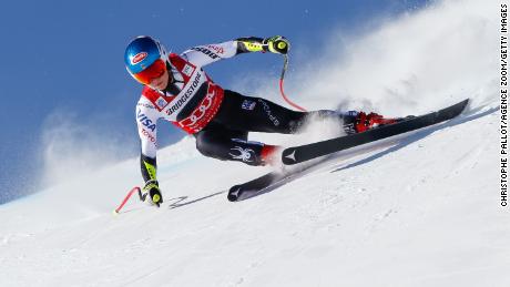 ST MORITZ, SWITZERLAND - DECEMBER 8: Mikaela Shiffrin of USA competes during the Audi FIS Alpine Ski World Cup Women&#39;s Super G on December 8, 2018 in St Moritz Switzerland. (Photo by Christophe Pallot/Agence Zoom/Getty Images)