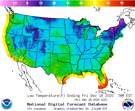 Graphic Forecast of Temperatures Across the US from the National Digital Forecast Database