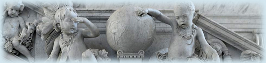 Great Hall. Detail of cherubs representing America and Africa with putti (fisherman and farmer) on Grand staircase by Philip Martiny. Library of Congress Thomas Jefferson Building, Washington, D.C.