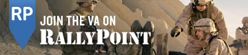 Graphic advertising RallyPoint. Text reads: RP - JOIN THE VA ON RALLYPOINT