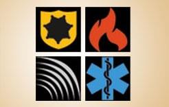 FirstNet logo featuring symbols for law enforcement, fire, emergency medical services and telecommunication