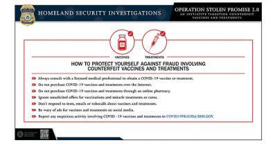 ICE warning on fake COVID-19 vaccines, counterfeit PPE, bogus preventive medical treatments