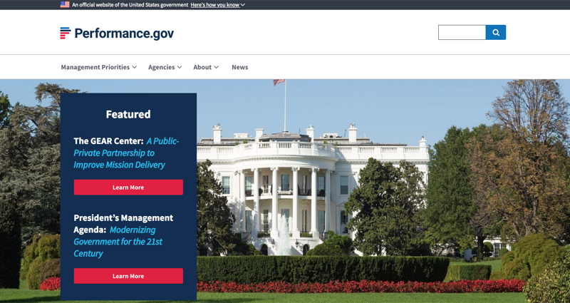 A screenshot of the Performance.gov website
