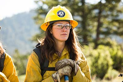 AmeriCorps member in hard hat