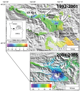 Insar interferogram depicting Mt. St. Helens deformation (surface e...