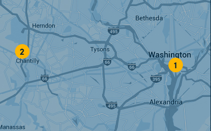 Map showing the two National Air and Space Museuem locations