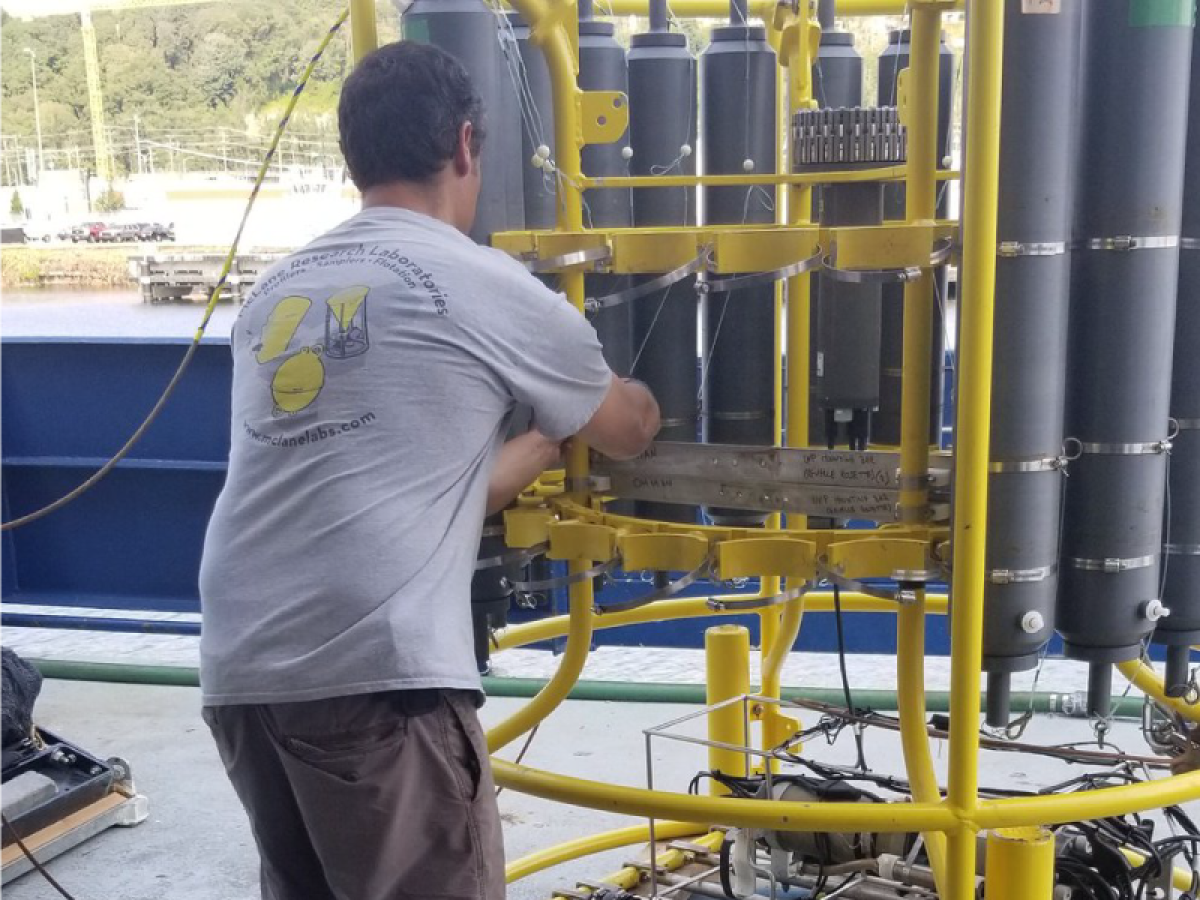 Dr. Emmanuel Boss readies an Underwater Vision Profiler for sample collection