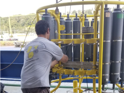 Dr. Emmanuel Boss (UMaine) readies an Underwater Vision Profiler, which will be used by scientists from UMaine and UA Fairbanks to collect water samples during the field campaign. Credit: NASA