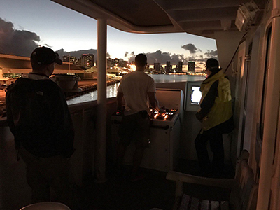 The R/V <em>Falkor</em> departs Honolulu on January 24, 2017. Credit: SOI