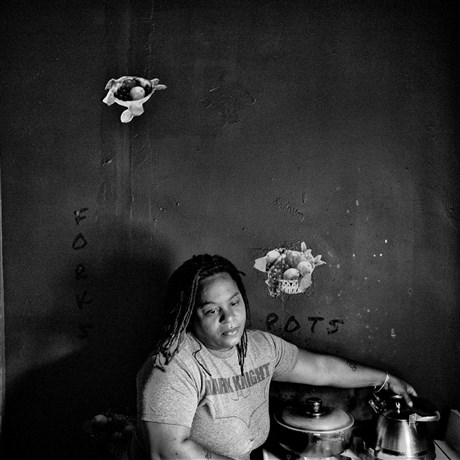 Philadelphia, PA.  Philadelphia has a population of 1,526,006 and 26.7% live below the poverty level.  Dawn Hawkins cooks at home.