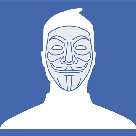 Illustration of the Facebook default profile photo wearing a vigilante mask.