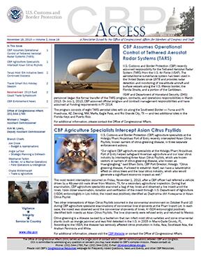 Image of CBP Access, a newsletter for Members of Congress and staff