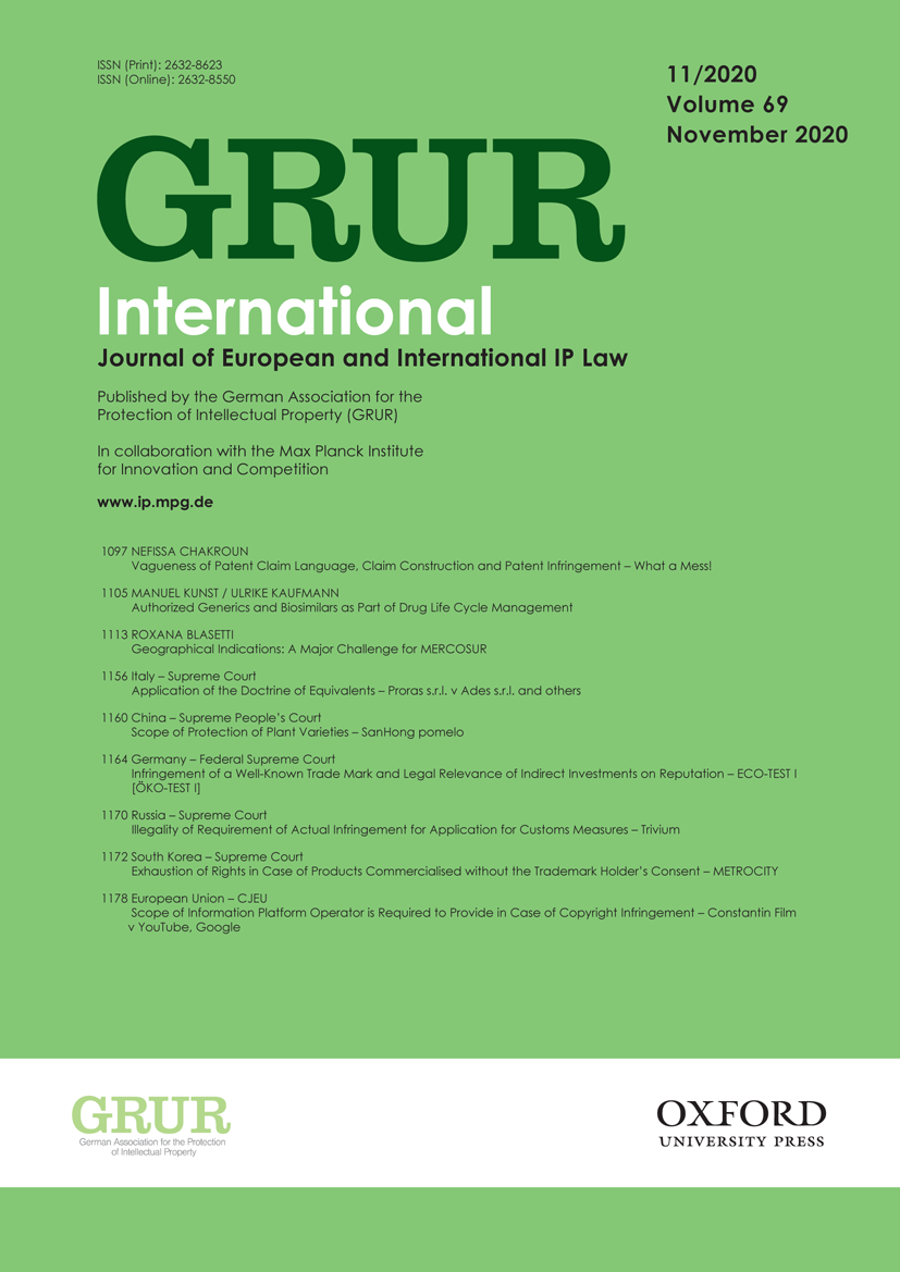 Cover image of current issue from GRUR International