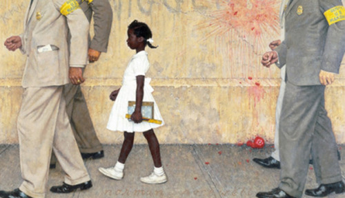 The Problem We All Live With is a Norman Rockwell painting inspired by 6-year-old Ruby Bridges daily walk to her all-white school past an angry mob.