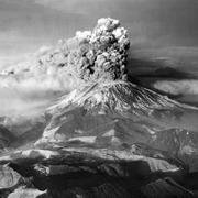 far away view of mount saint helens volcanic eruption smoke in air