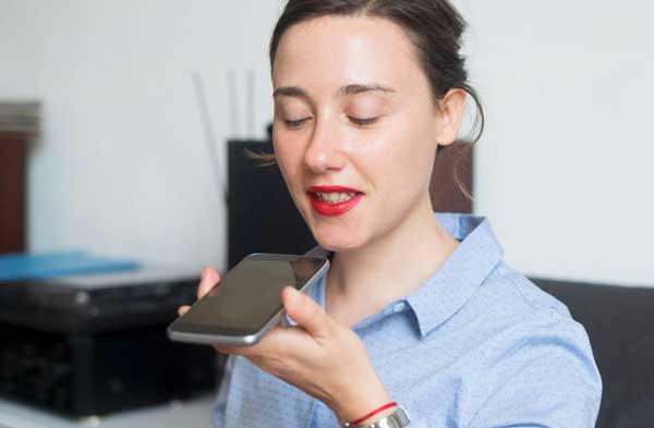 Visually impaired woman talking on mobile phone