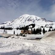 Mt. Rainier is an example of a stratovolcano formed at a convergent plate boundary.