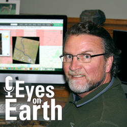 Color photo of Mike Budde with the logo for the USGS EROS podcast Eyes on Earth