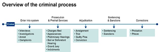 Crime; Enter into System; Prosecution and Pretrial Services; Adjudication; Sentencing and Sanctions; Corrections