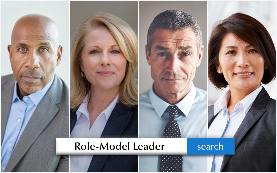 A search asking for a Role-Model Leader showing a diverse group of women and men in the background.