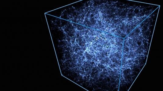 This image shows the distribution of clumps of matter in the full "Outer Rim" simulation, one of the world's largest simulations of the cosmos. Outer Rim was carried out on the Argonne Leadership Computing Facility’s Mira supercomputer. (Image by Salman Habib / Argonne National Laboratory.)