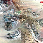 Image shows the Mountain Pass mine from space