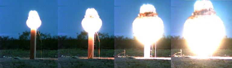 Photo sequence of explosives testing at the TIEDS Center test range.