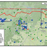 Image of real-time data map sites for NC portion of Roanoke River watershed