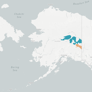 Image shows a map of Alaska with Earth MRI projects marked in colored polygons