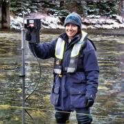 USGS hydrologic technician collecting streamflow data
