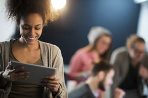 woman using a computer tablet