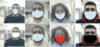 Eight face photos with artificial digital coverings in the shape of masks show variations used in the NIST study.