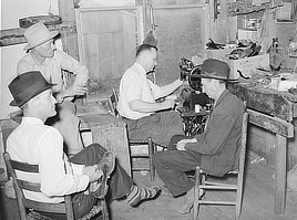 In the shoe repair shop. San Augustine, Texas. Photo by Russell Lee, 1939. Prints & Photographs Division