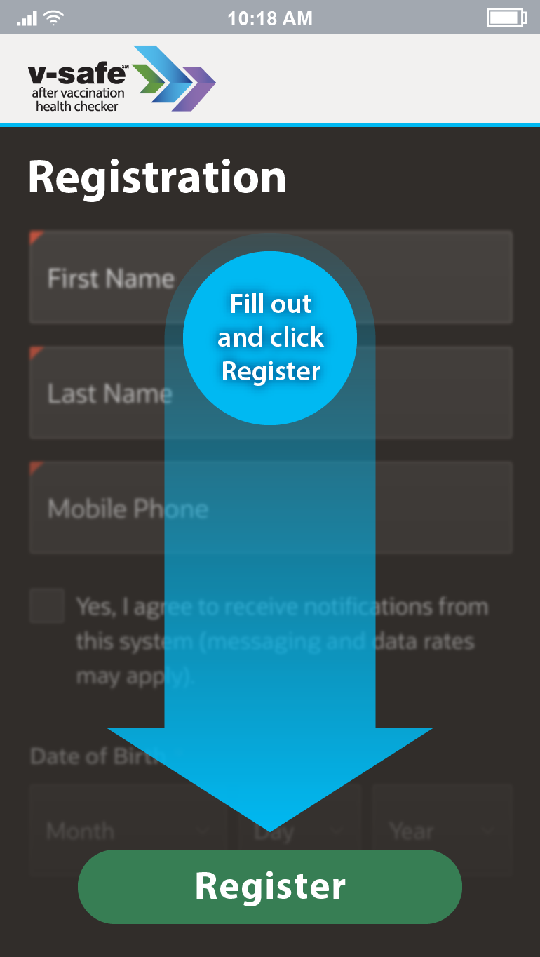Screen shot showing registration