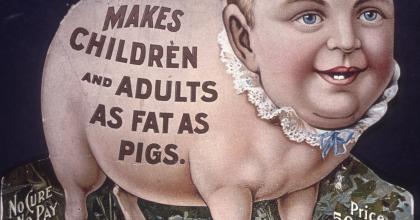 Cartoon of product advertisement showing a child's face on a pig's body from the FDA history collection
