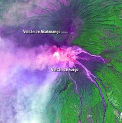 satellite image showing volcano eruption in Guatemala