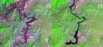 Landsat image pair showing change after dam installation