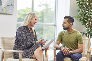 Two people talking