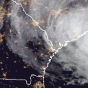 An animated satellite image showing Tropical Storm Bertha forming off the coast of South Carolina.   