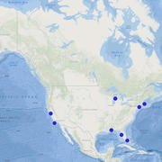 Dots on map of United States show general locations where scientists recently conducted fieldwork.