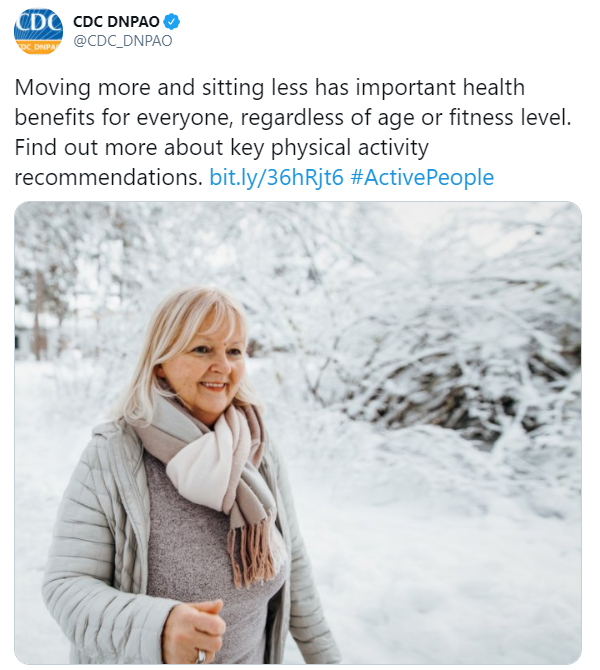 Moving more and sitting less has important health benefits for everyone, regardless of age or fitness level. Find out more about key physical activity recommendations. bit.ly/36hRjt6 #ActivePeople