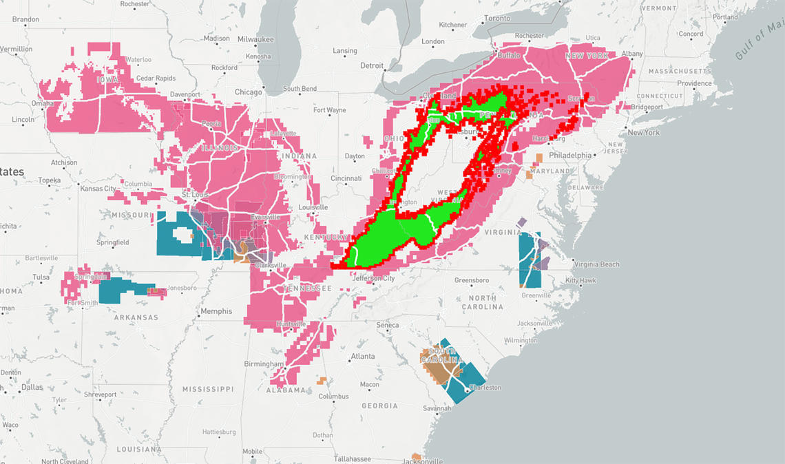 Map of Earth MRI projects in West Virginia