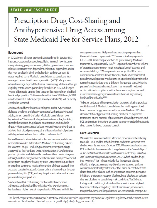 Prescription Drug Cost-Sharing and Antihypertensive Drug Access among State Medicaid Fee for Service Plans, 2012