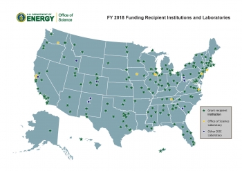 Map of FY 2018 Office of Science Funding Recipient Institutions