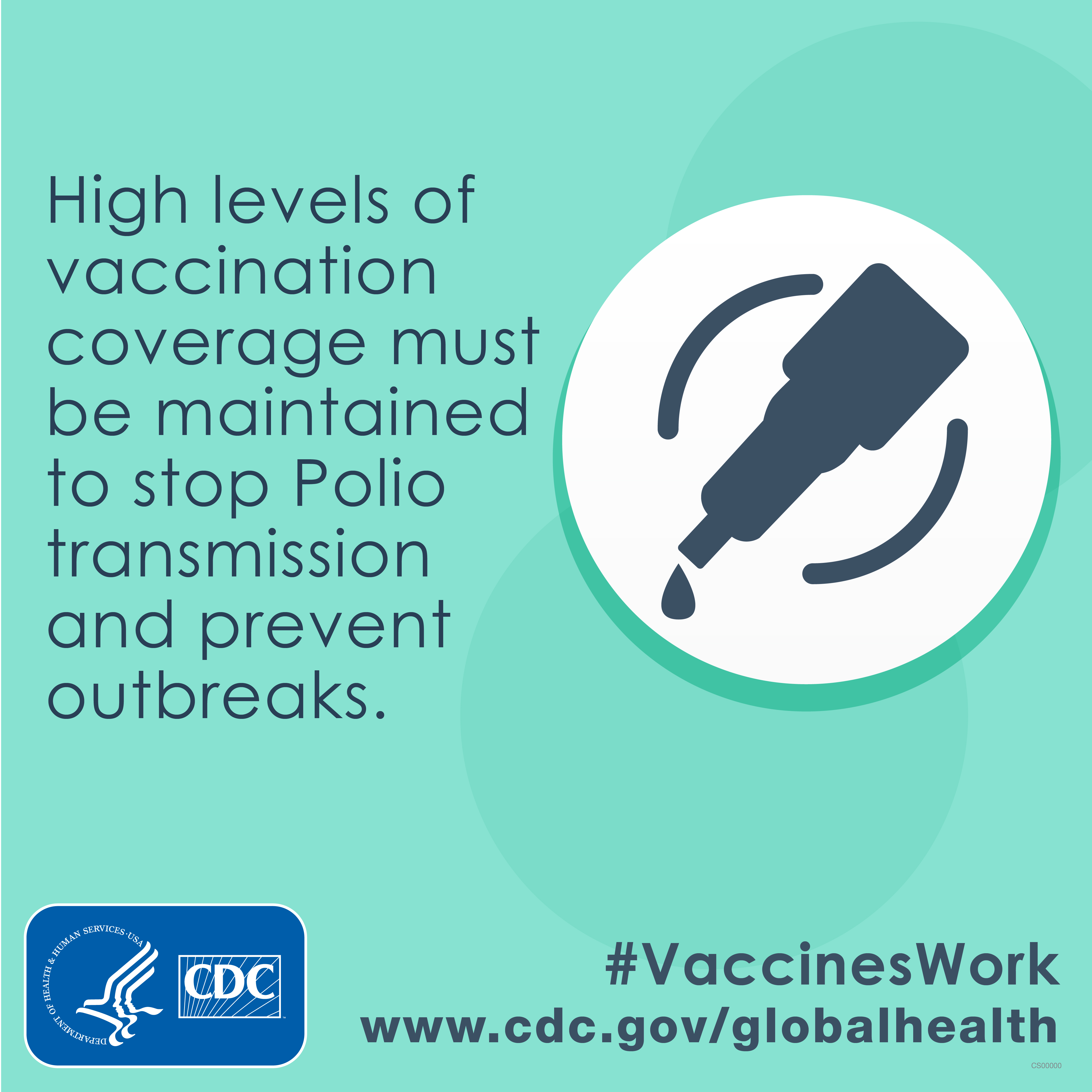 High levels of vaccination coverage must be maintained to stop polio transmission & prevent outbreaks.