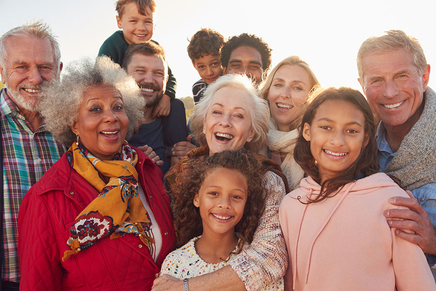 Portrait of a diverse multi-generation family group