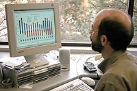 Photo of NREL employee Michael Deru using a desktop computer.