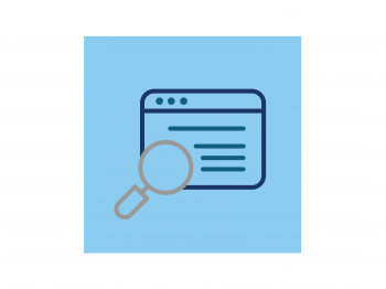 Icon of a web page with a magnifying glass.
